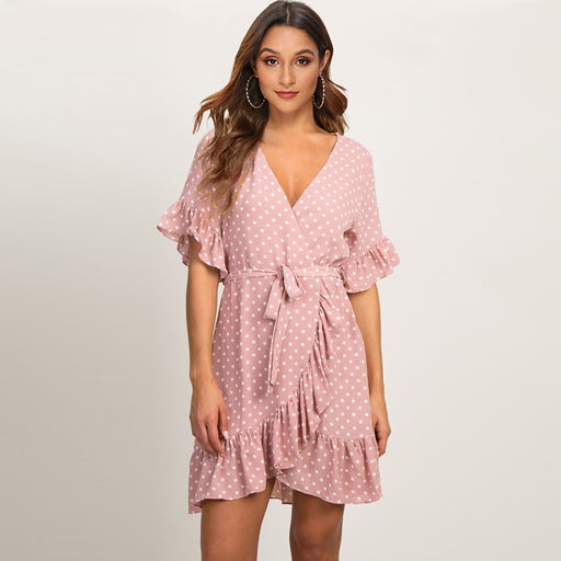 Fashion Short Sleeve V-neck A-line Dress