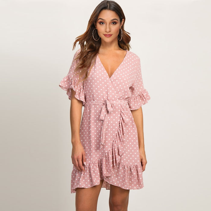 Fashion Short Sleeve V-neck A-line Dress