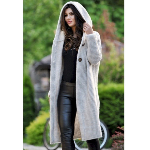 Cardigan Solid Long Hooded Jacket