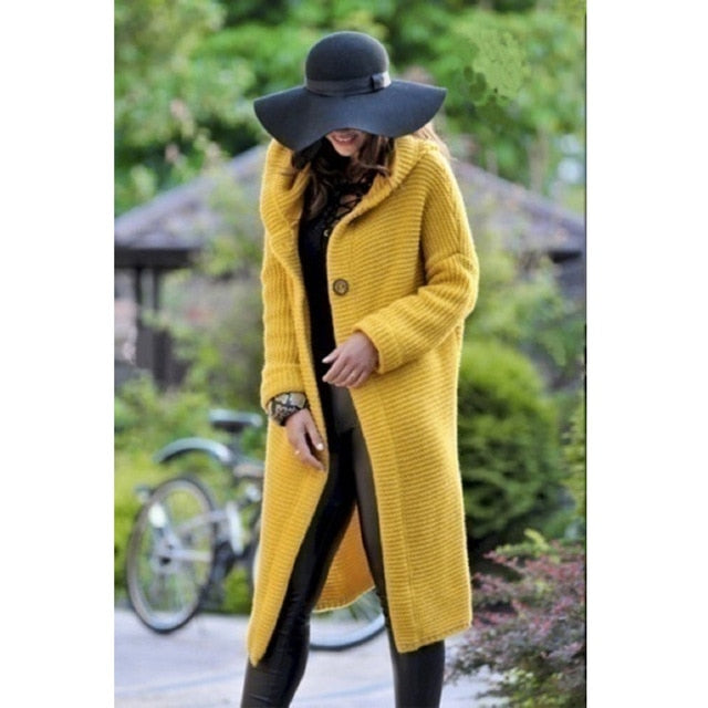 Cardigan Solid Long Hooded Jacket