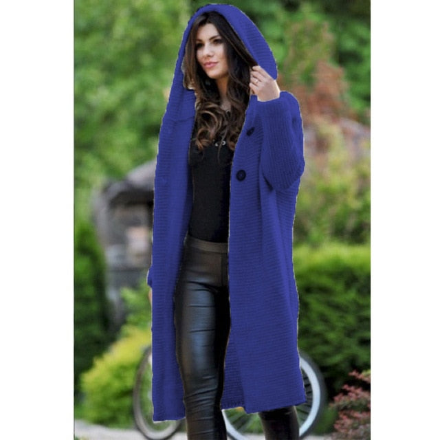 Cardigan Solid Long Hooded Jacket
