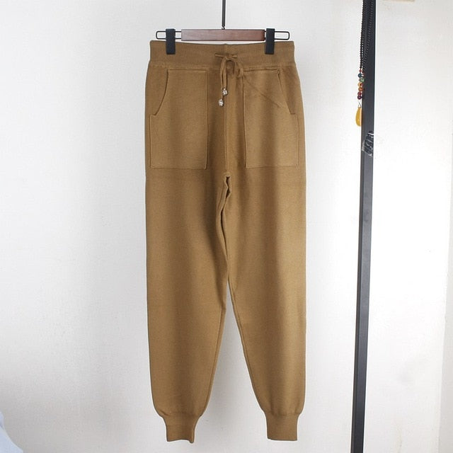 Women Elastic Waist Drawstring Trousers