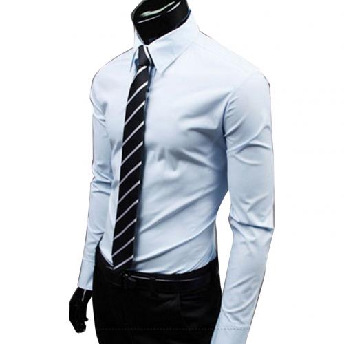 Men's Solid Color Long Sleeve Business Casual Button Up Shirt