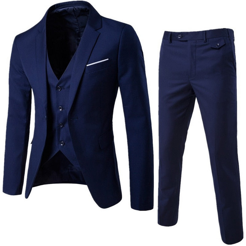Casual Slim Fit Groomsmen Three-Piece Blazer Suit