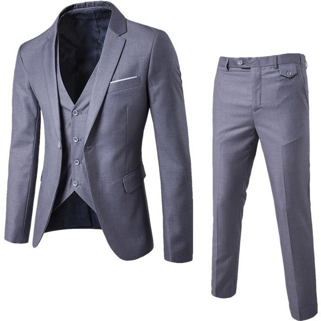 Casual Slim Fit Groomsmen Three-Piece Blazer Suit