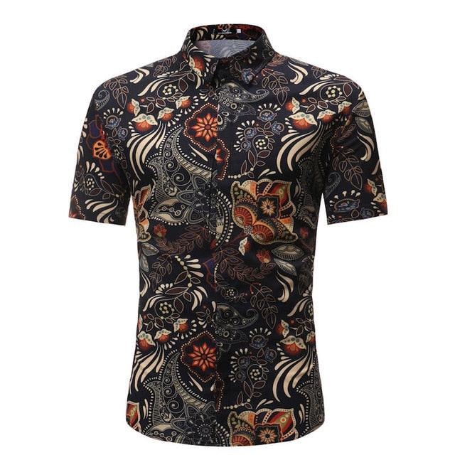 Men's Summer Palm Tree Print Beach Hawaiian Shirt