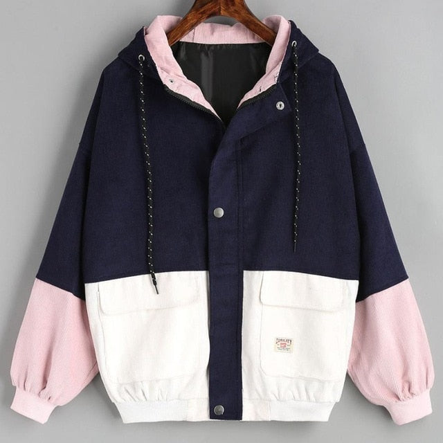 Long Sleeve Patchwork Oversize Zipper Jacket