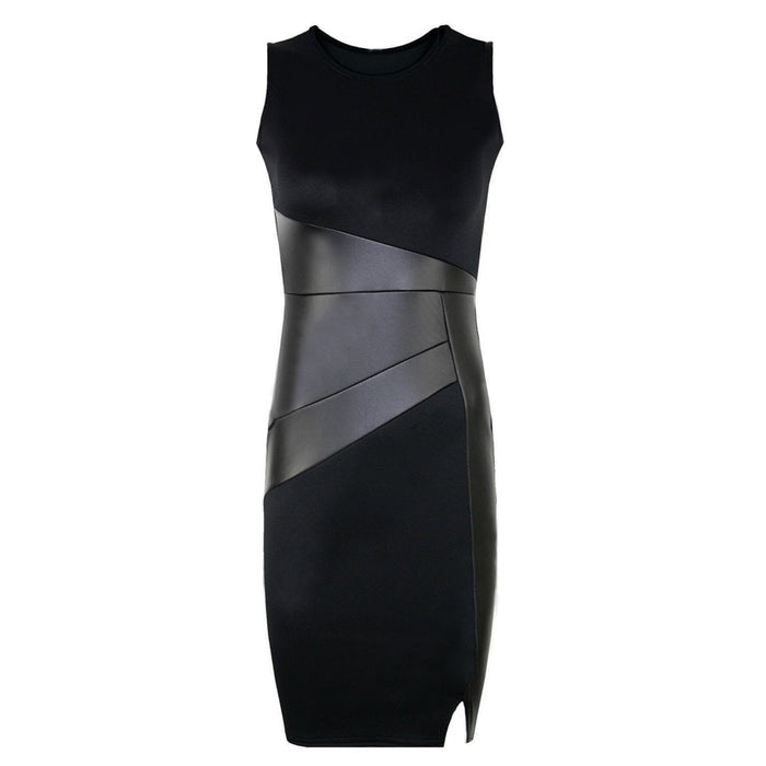 Elegant Slim Faux Leather Splice Dress