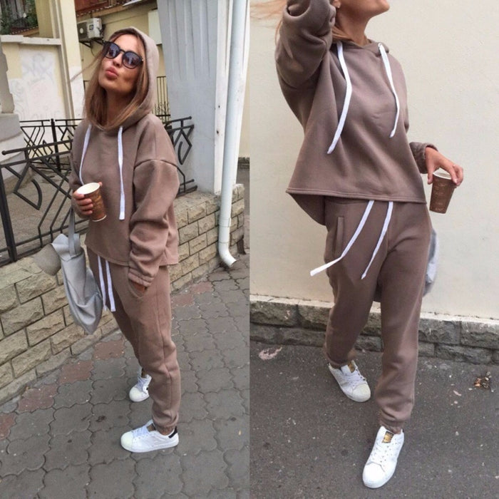 Tracksuit Long Sleeve Thicken Hooded Sweatshirts 2 Piece Set Casual Sport Suit Women Tracksuit Set