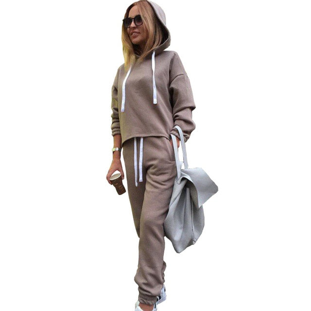 Tracksuit Long Sleeve Thicken Hooded Sweatshirts 2 Piece Set Casual Sport Suit Women Tracksuit Set