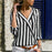 Women Striped Long Sleeve Blouse V-neck