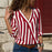 Women Striped Long Sleeve Blouse V-neck