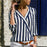 Women Striped Long Sleeve Blouse V-neck