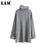 [EAM]2019 New Spring High Collar Long Sleeve Solid Coor Black Gary Loose Big Size Warm Knitting Sweater Women Fashion JA950
