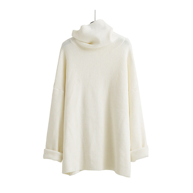 [EAM]2019 New Spring High Collar Long Sleeve Solid Coor Black Gary Loose Big Size Warm Knitting Sweater Women Fashion JA950