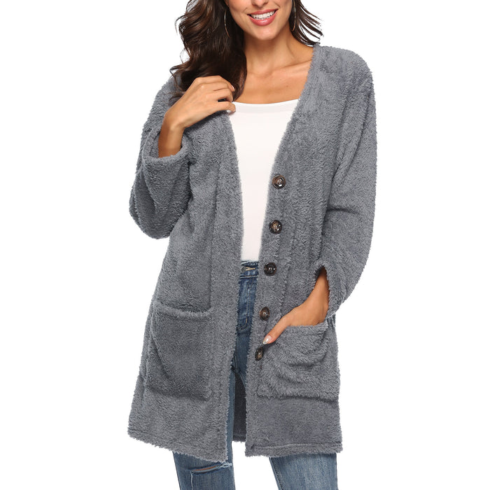 Plus Velvet Thick Fleece Sweater Women Winter Long Plash Cardigans Womens Sweater Jumper Pull Femme Outerwear Sexy Cardigans