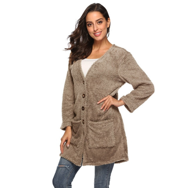 Plus Velvet Thick Fleece Sweater Women Winter Long Plash Cardigans Womens Sweater Jumper Pull Femme Outerwear Sexy Cardigans