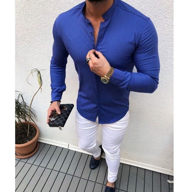 Slim V Neck Long Sleeve Solid Shirt