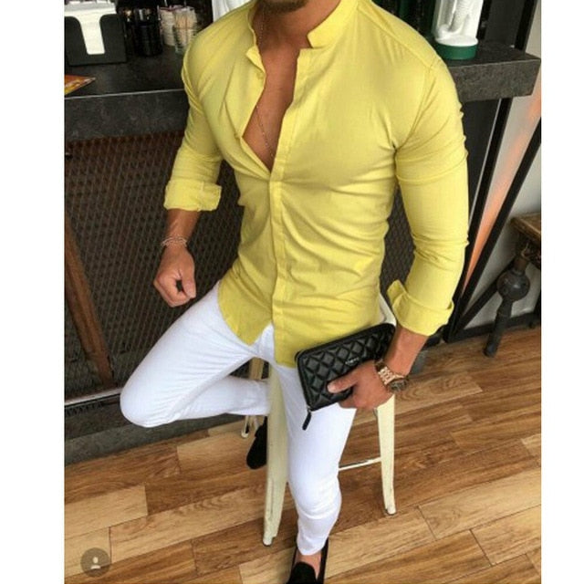 Slim V Neck Long Sleeve Solid Shirt