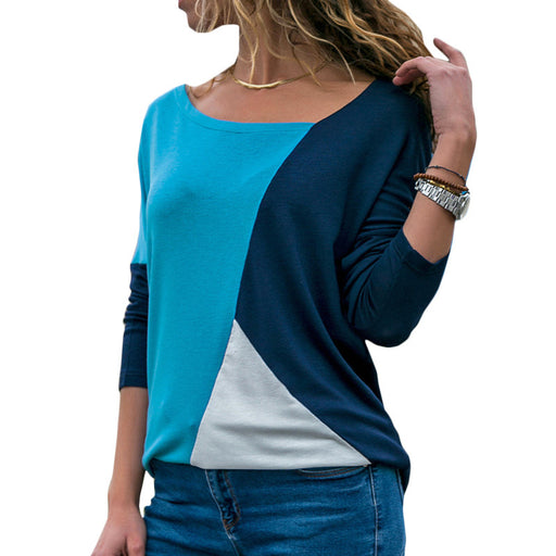 Casual Skew Collar Patchwork Shirt