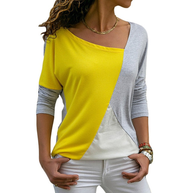 Casual Skew Collar Patchwork Shirt