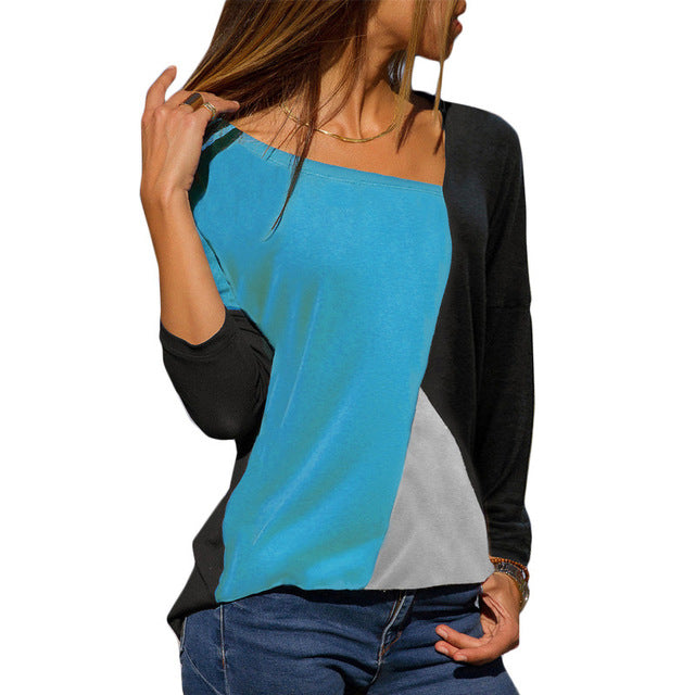 Casual Skew Collar Patchwork Shirt