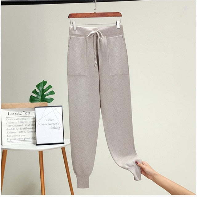 Women Elastic Waist Drawstring Trousers