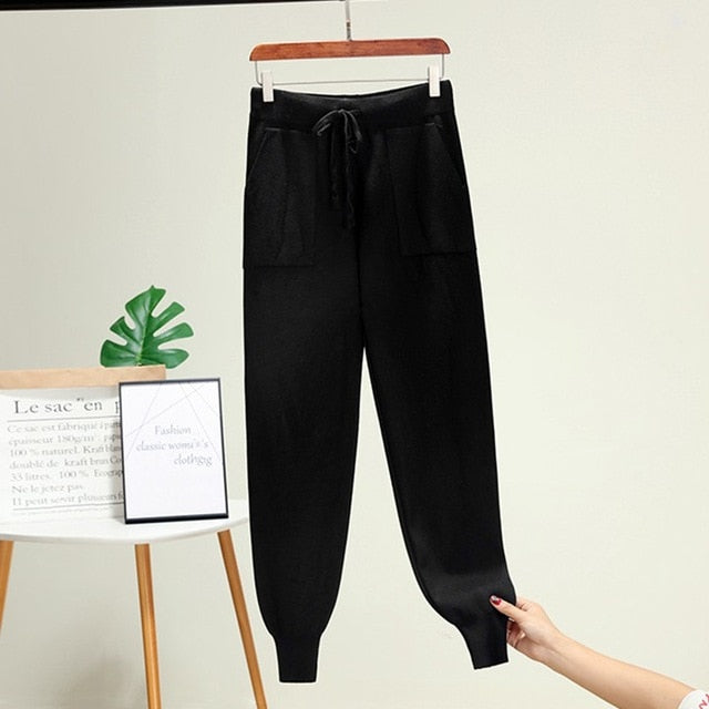 Women Elastic Waist Drawstring Trousers