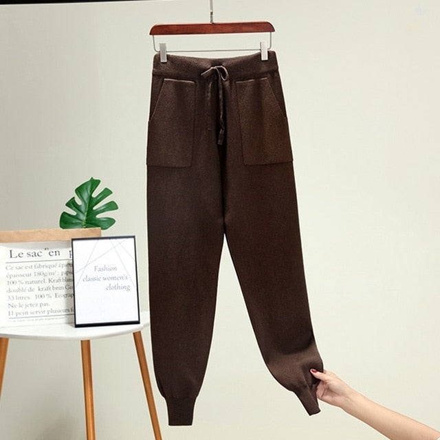 Women Elastic Waist Drawstring Trousers