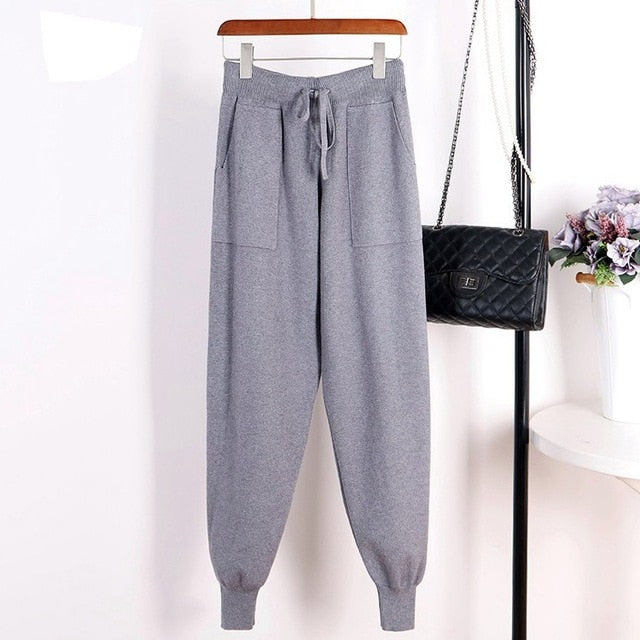 Women Elastic Waist Drawstring Trousers